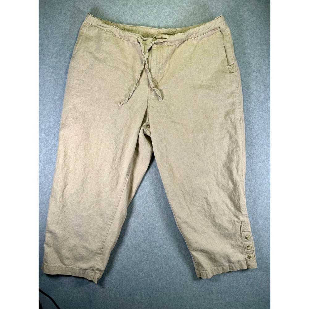 Columbia Sportswear Womens XXL Tan Linen Blend Capri Pants Drawstring AL8184